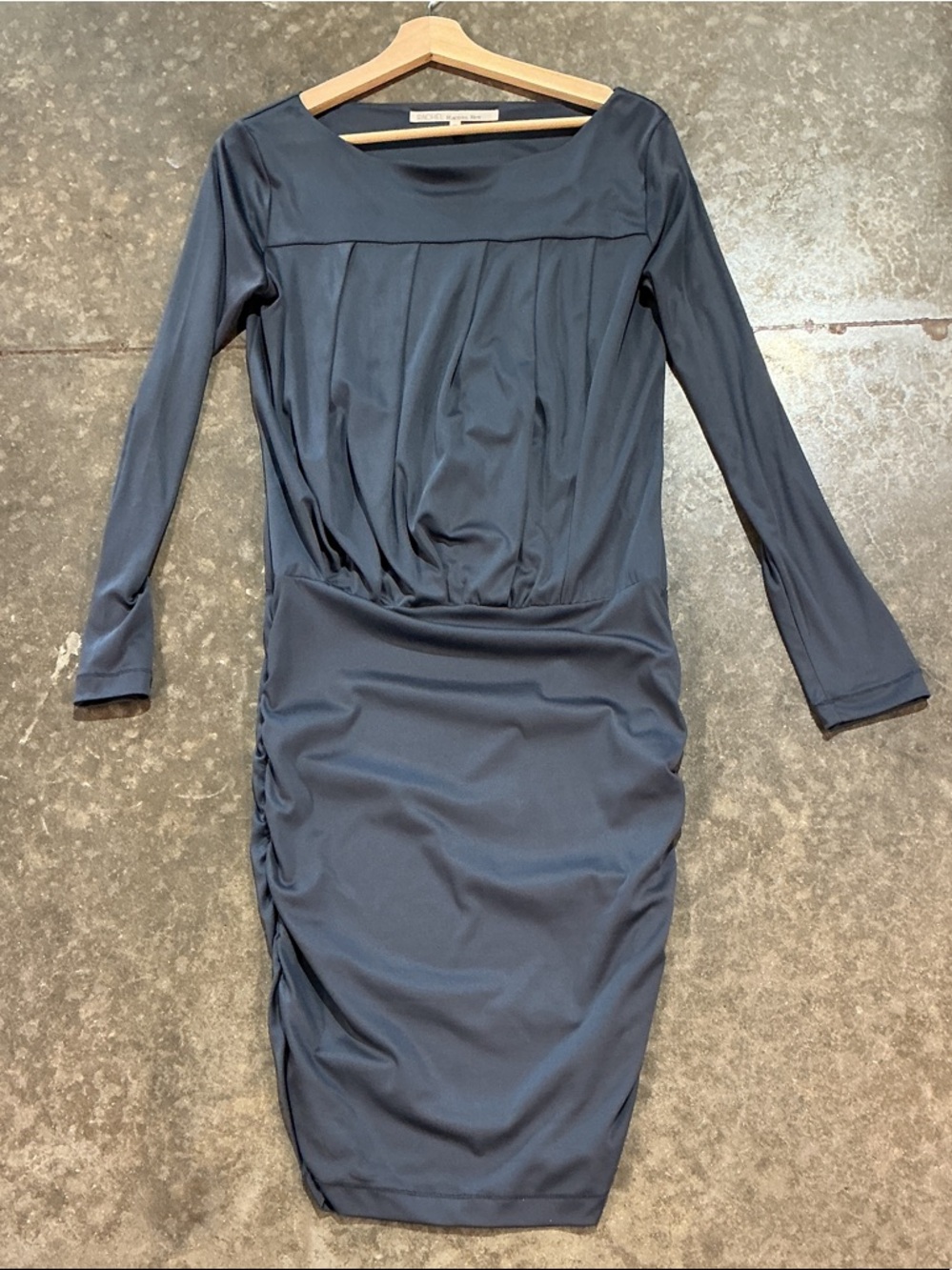 Rachel Roy Ruched Bodycon Dress Slate Blue Gray Long Sleeve Size XS